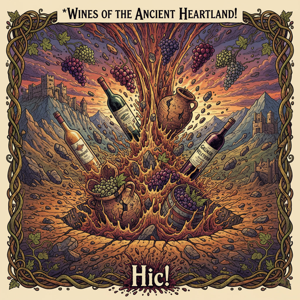 Cartoon image depicting wines of the ancient heartland.