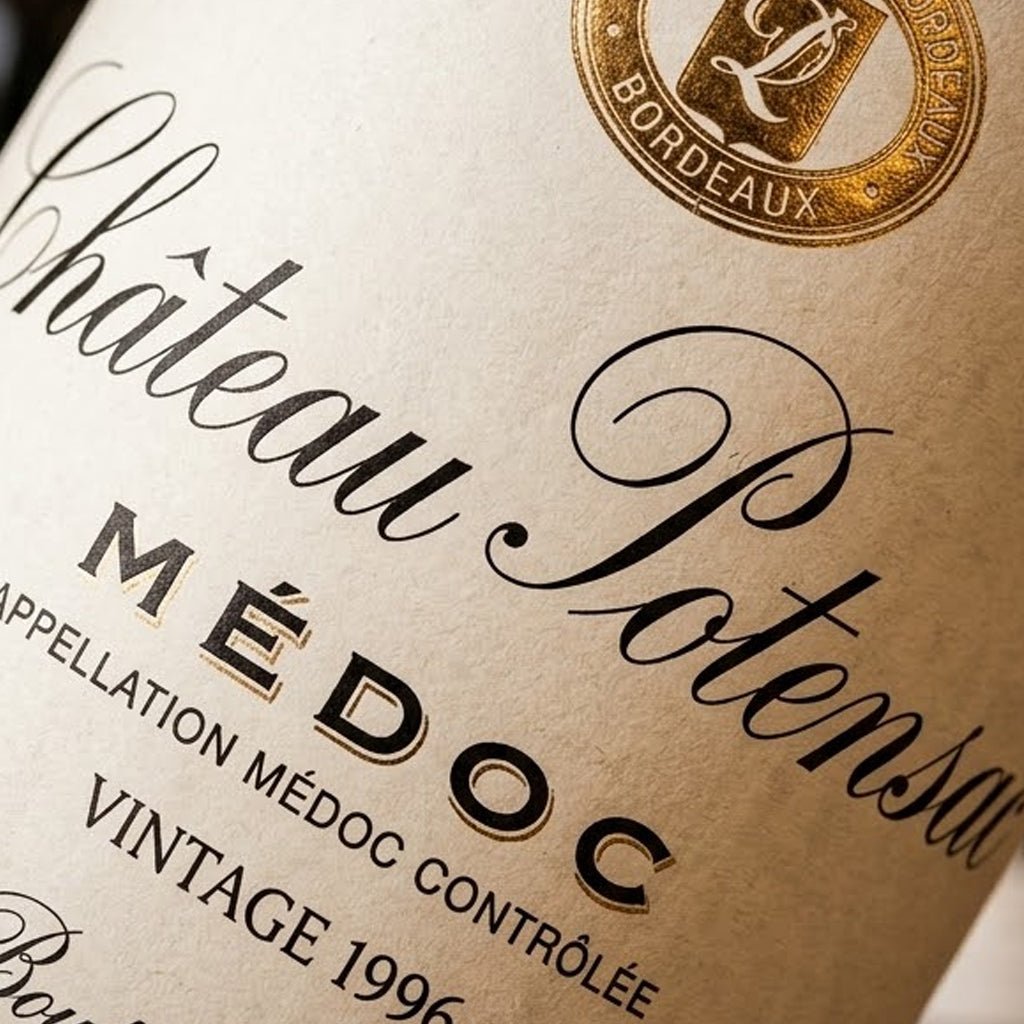 Close up image of Château Potensac Wine label dated 1996 vintage