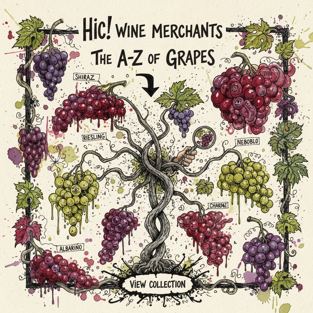A Cartoon image depicting a number of Grape Varieties