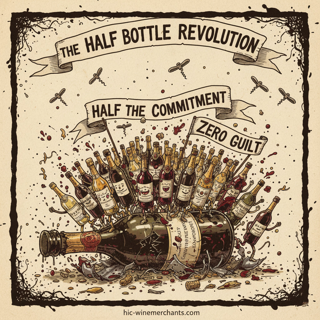 Cartoon of a selection of half bottles in a manic style.