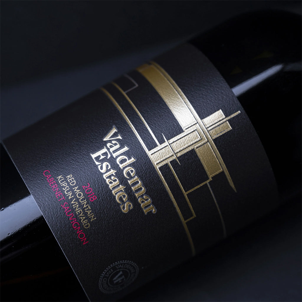 Close up bottle shot of Valdemar Estates Red Mountain Cabernet Sauvignon