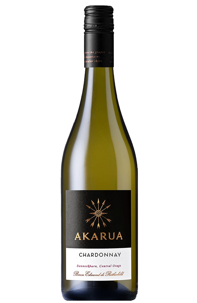 Akarua Chardonnay wine bottle on a white background