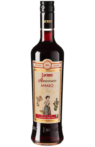 Bottle of Lucano Amaro Anniversario on a white background