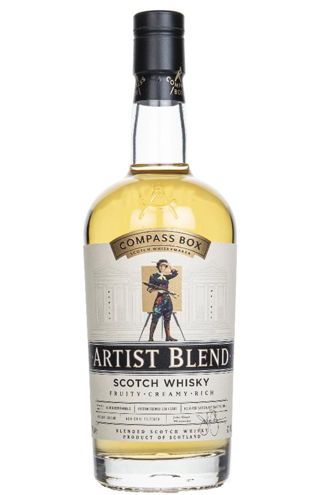 Bottle of Compass Box Artist Blend Scotch Whisky on a white background