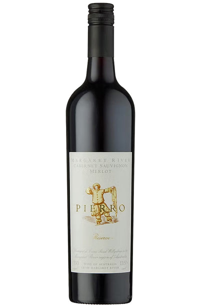 A bottle of Pierro Margaret River Cabernet Sauvignon Merlot Reserve Red Wine on a white background