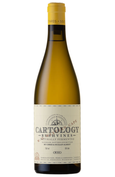 Alheit Vineyards Cartology White Wine Bottle on a white background