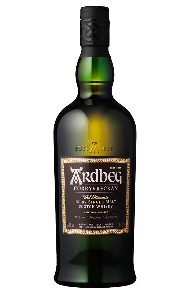 Bottle of Ardbeg Corryvreckan Islay Single Malt Scotch Whisky on a white background