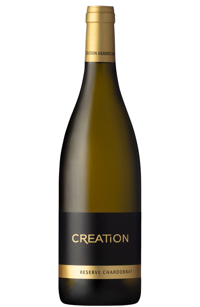 Wine bottle labeled 'Creation Reserve Chardonnay' on a white background