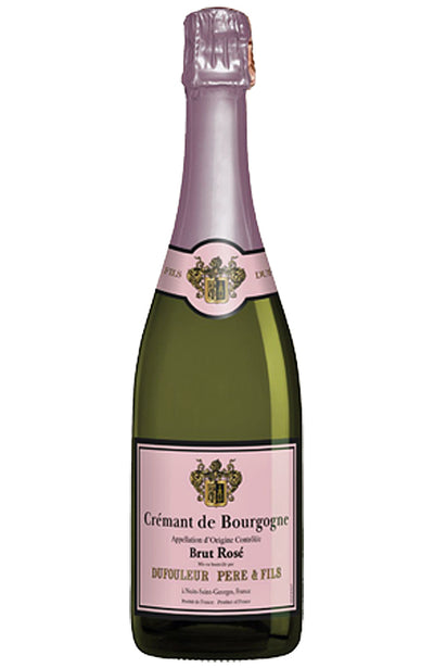 Bottle of Dufouleur Père & Fils Crémant de Bourgogne Brut Rosé on a white background