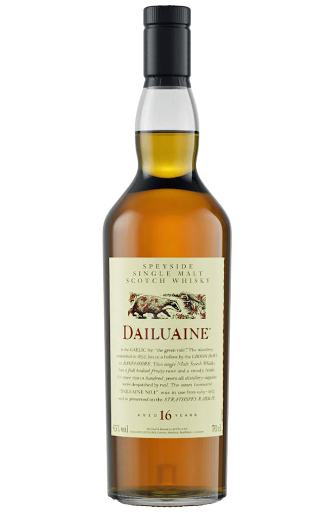 Bottle of Dailuaine 16 Year Old Single Speyside Malt Scotch whisky on a white background