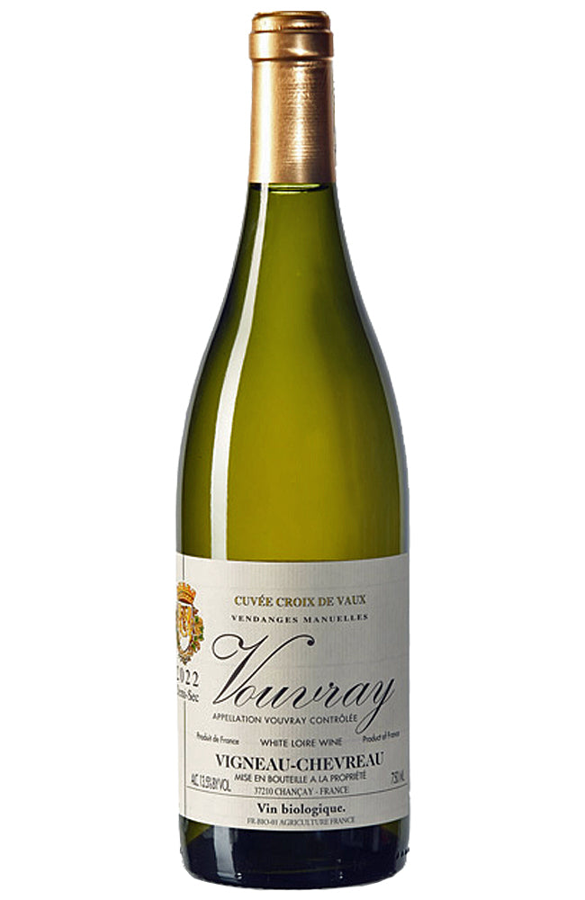 Vigneau-Chevreau Vouvray Demi-Sec 'La Croix de Vaux' White Wine Bottle on a white background