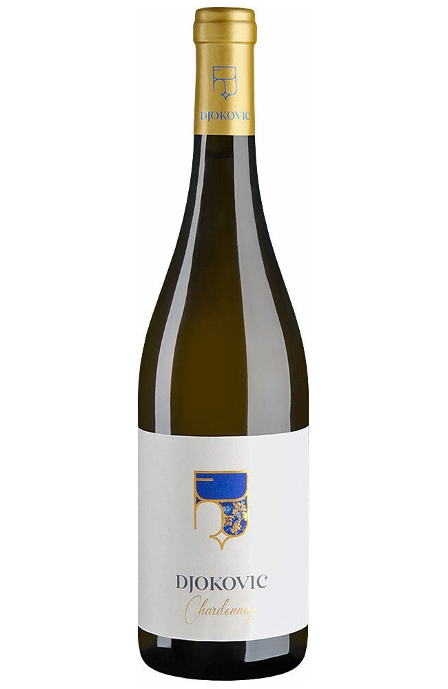 Djokovic Chardonnay Wine Bottle on a White ackground