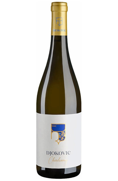 Djokovic Chardonnay Wine Bottle on a White ackground