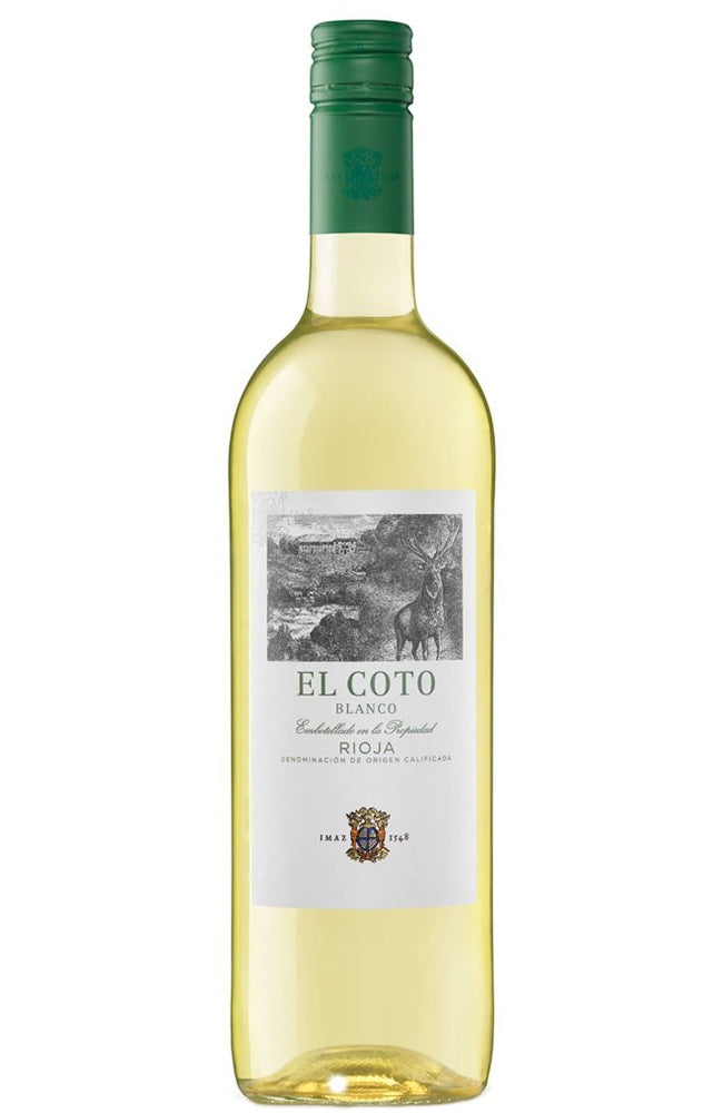 Bottle of El Goto Blanco wine on a white background