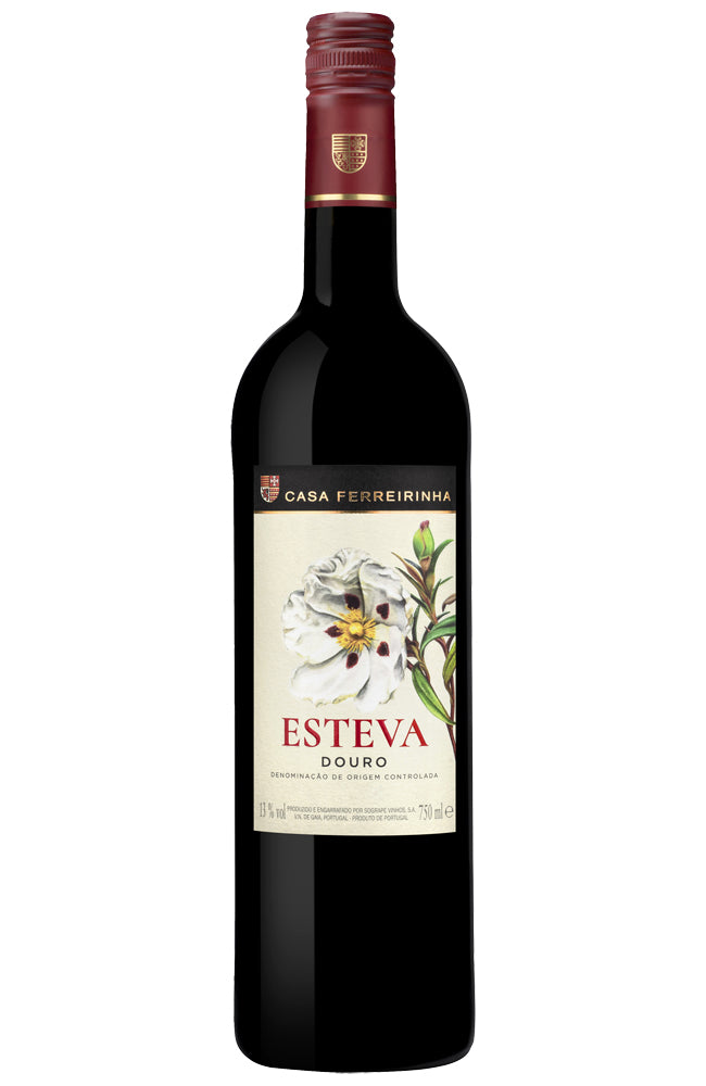Casa Ferreirinha Red wine bottle with 'Esteva' label on a white background