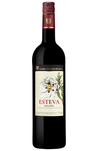 Casa Ferreirinha Red wine bottle with 'Esteva' label on a white background