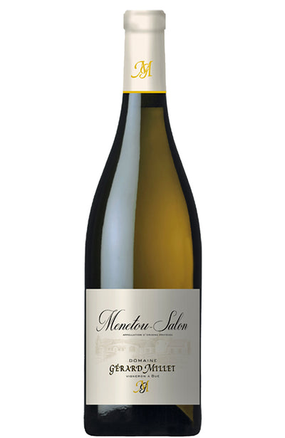 A bottle of Domaine Gérard Millet Menetou-Salon white wine, featuring a dark glass bottle with a cream-colored label and a gold foil capsule at the neck, set against a plain white background.