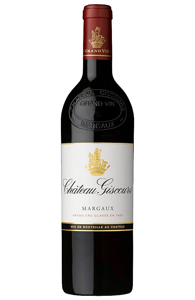 Château Giscours Margaux red wine bottle on a white background