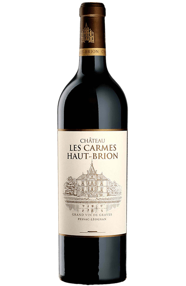 Bottle of Château Les Carmes Haut-Brion wine on a white background