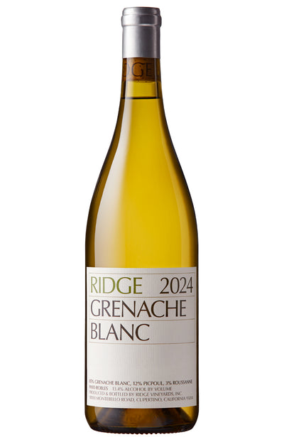 Bottle of Ridge 2024 Grenache Blanc wine on a white background