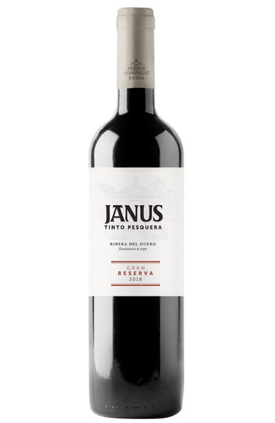 Tinto Pesquera Janus Gran Reserva Ribera del Duero red wine bottle on a white background