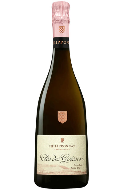 Bottle of Champagne Philipponnat Clos des Goisses Juste Rosé Extra Brut on a white background.