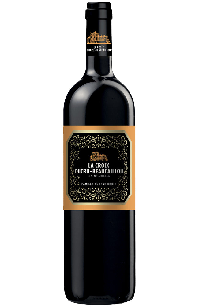 Bottle of La Croix Ducru-Beaucaillou wine on a white background