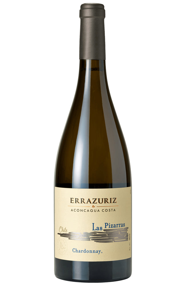 Errazuriz Las Pizarras Aconcagua Costa Chardonnay Wine Bottle on a white background