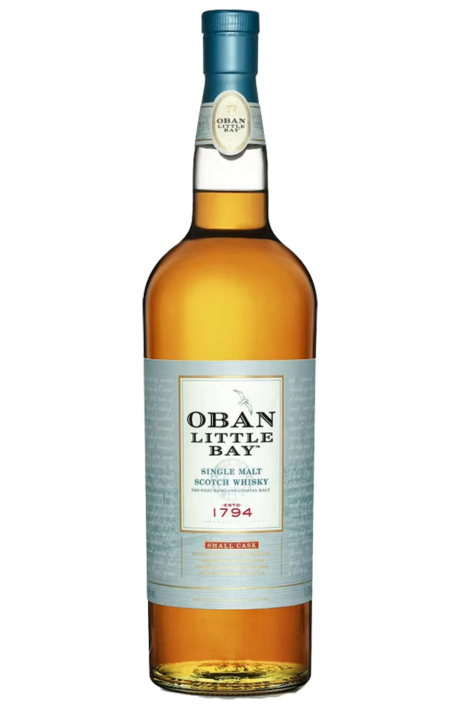 Oban Little Bay Highland Singe Malt Scotch Whisky Bottle on a white background