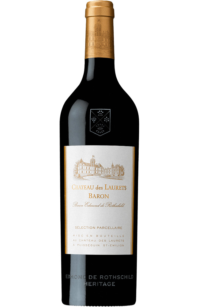 Magnum bottle of Château des Laurets on a white background
