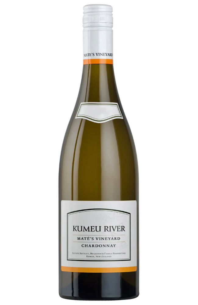 Kumeu River Maté's Vineyard Chardonnay wine bottle on a white background
