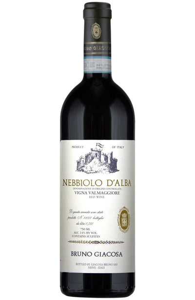 Bruno Giacosa Nebbiolo d'Alba Vgna Valmaggiore Red Wine Bottle on a white background.
