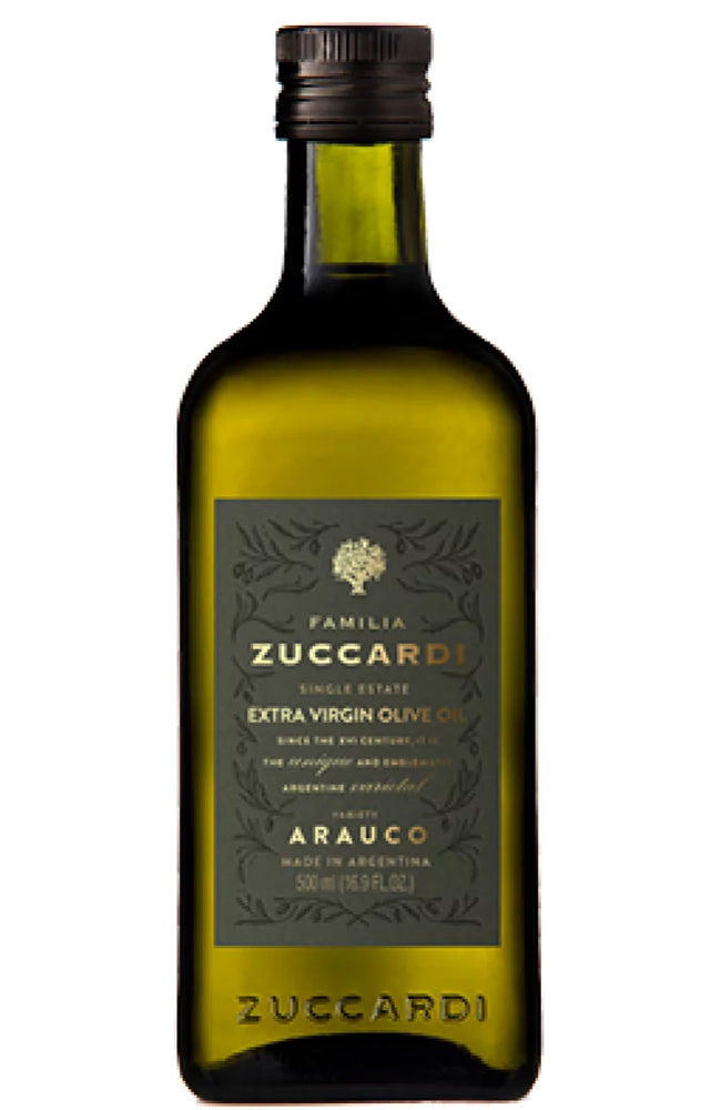 Bottle of Zuccardi Extra Virgin Olive Oil on a white background