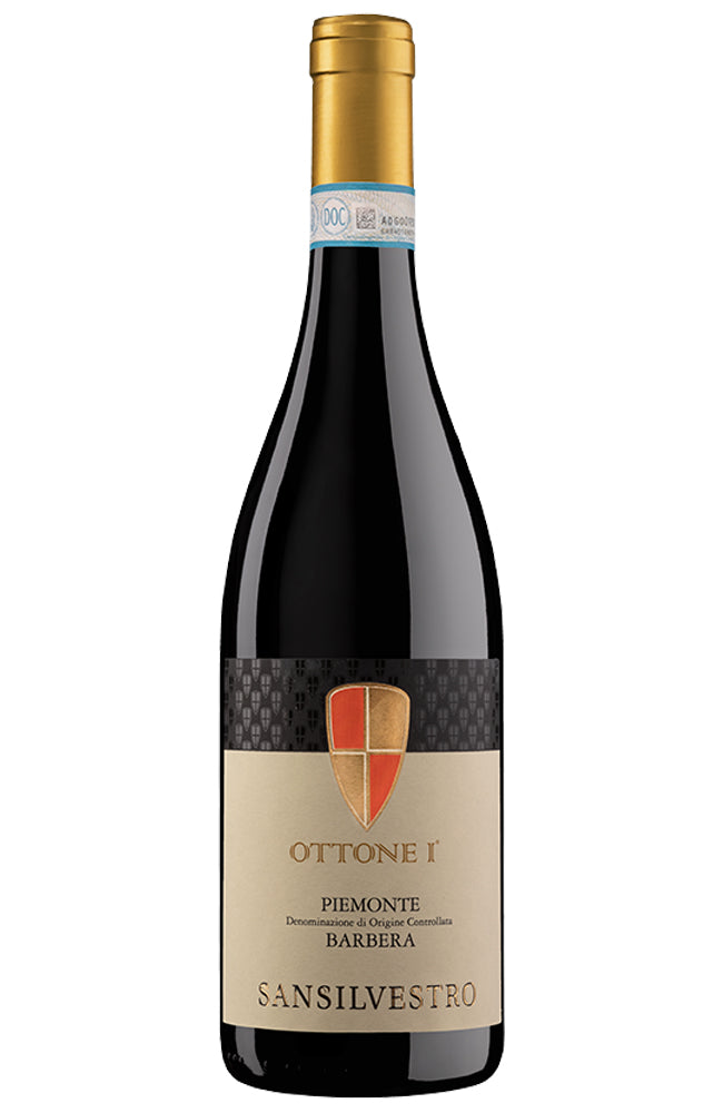 San Silvestro Ottone I Barbera del Piemonte Red Wine Bottle on a White Background