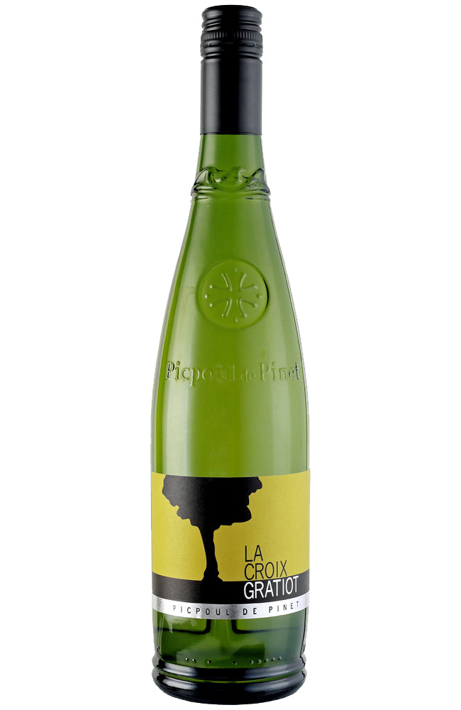 Domaine La Crix Gratiot Picpoul de Pinet Wine Bottle on a white background