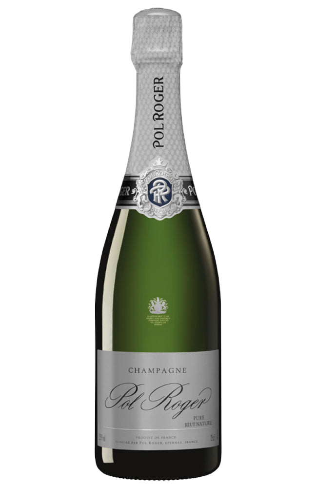 Champagne Pol Roger Pure Extra Brut bottle on a white background