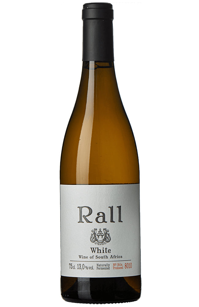Bottle of Rall White 2024 blend from the Swartland region of South Africa on a white background