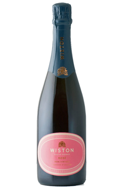 Bottle of Wiston Rose sparkling wine on a white background