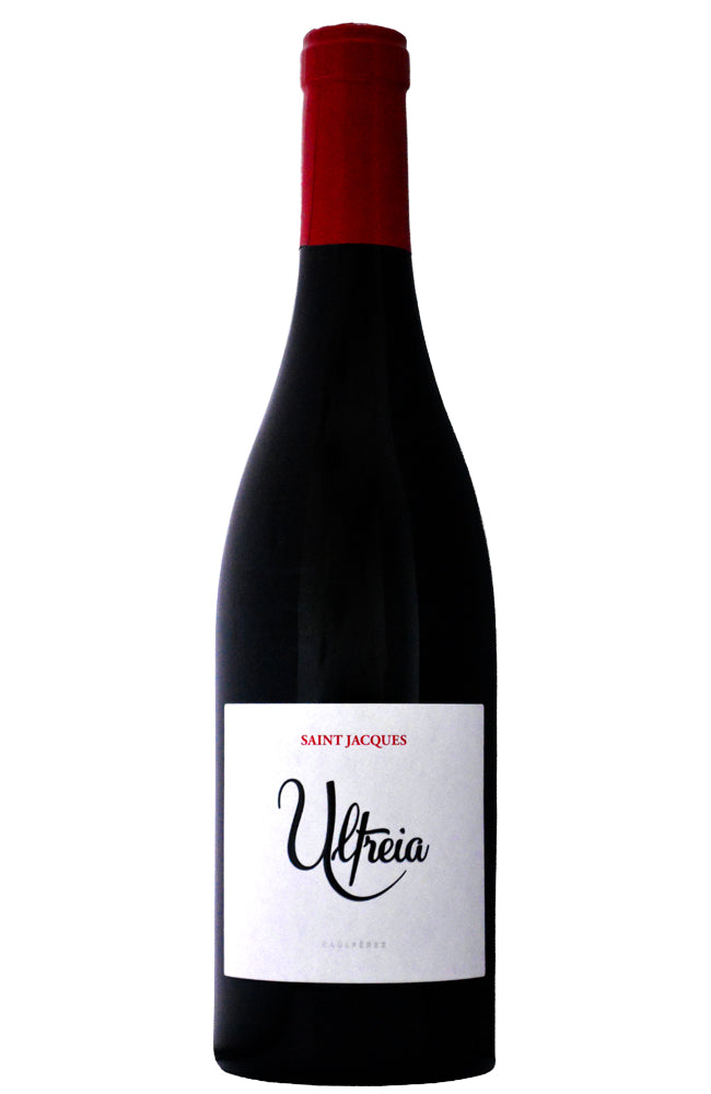A bottle of Raúl Pérez Ultreia Saint Jacques Red Wine on a white background