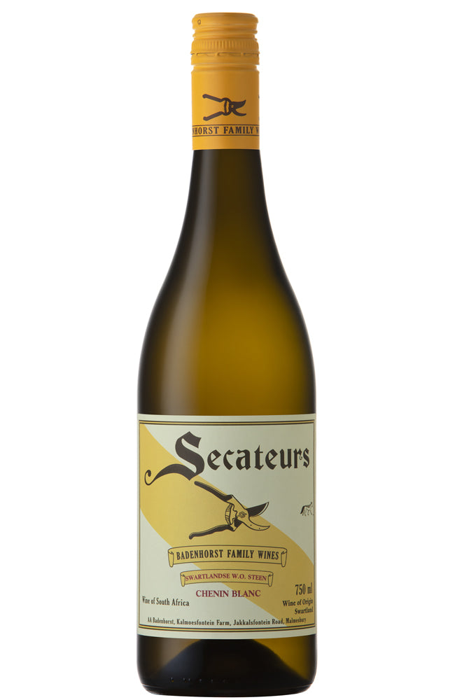 Bottle of A.A. Badenhorst Secateurs Chenin Blanc on a white background