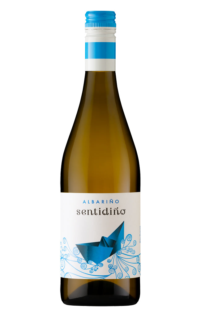 Bodegas Gallegas Sentidino Albarino White Wine Bottle on a white background