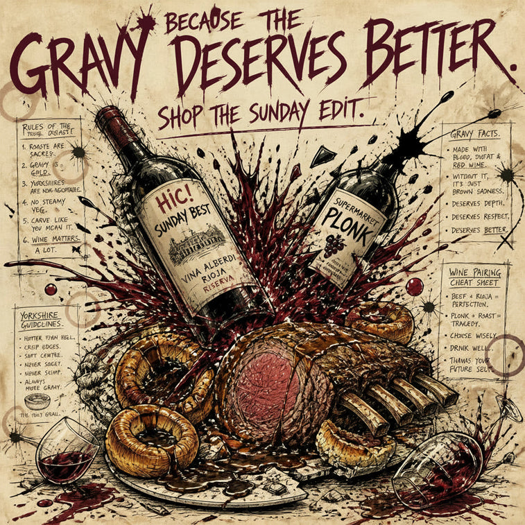 A stylized illustrated poster with the text 'GRAVY DESERVES BETTER. SHOP THE SUNDAY EDIT.