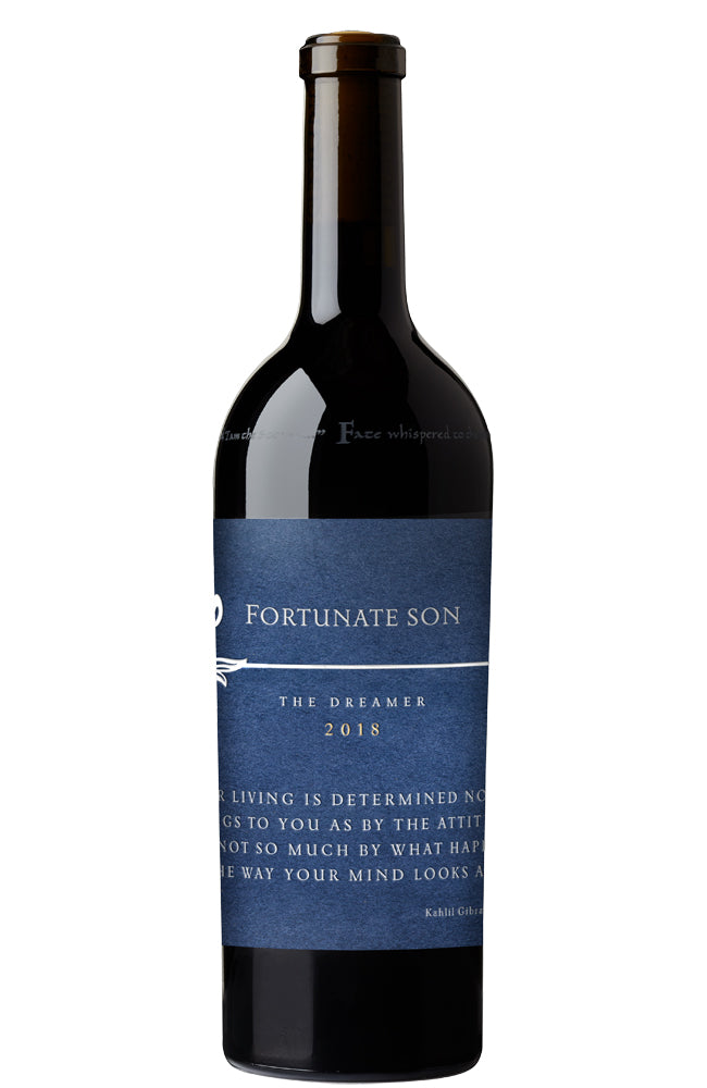 Fortunate Son The Dreamer 2018 Wine Bottle with a blue label on a white background