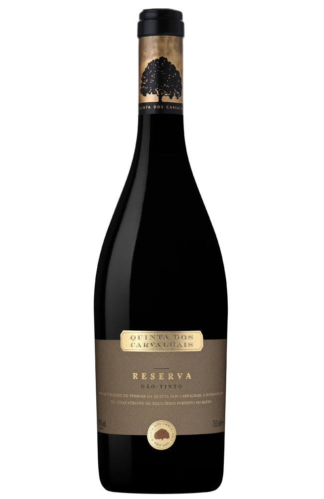 Quinta dos Carvalhais Dão Tinto Reserva Portuguese Red Wine Bottle on a white background