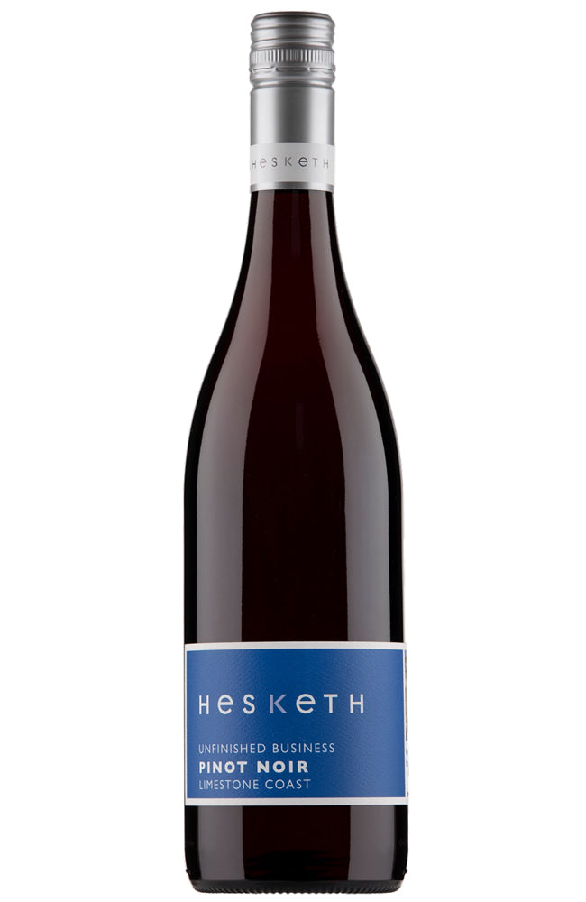 Hesketh Unfinished Business Pinot Noir red wine bottle on a white background