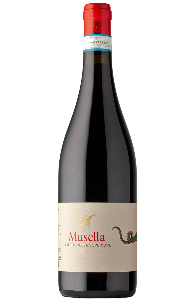 A bottle of Musella Biodynamic & Organic Valpolicella Superiore Red Wine on a White Background.