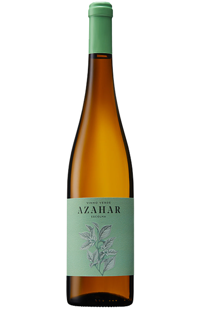 Azahar Vinho Verde Wine bottle with a green label on a white background