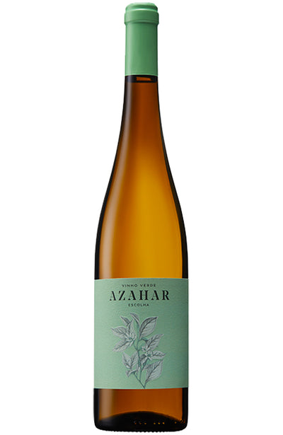 Azahar Vinho Verde Wine bottle with a green label on a white background