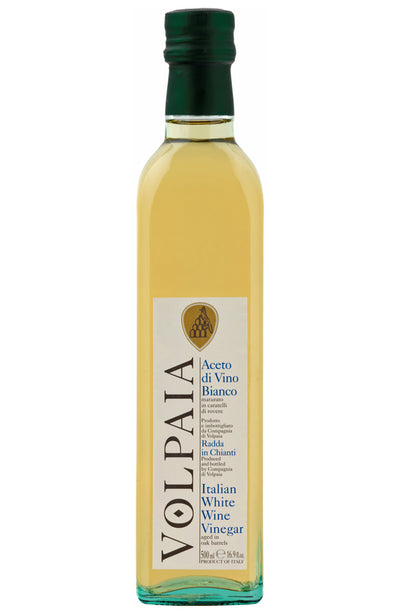 Bottle of Volpaia Italian White Wine Vinegar on a white background