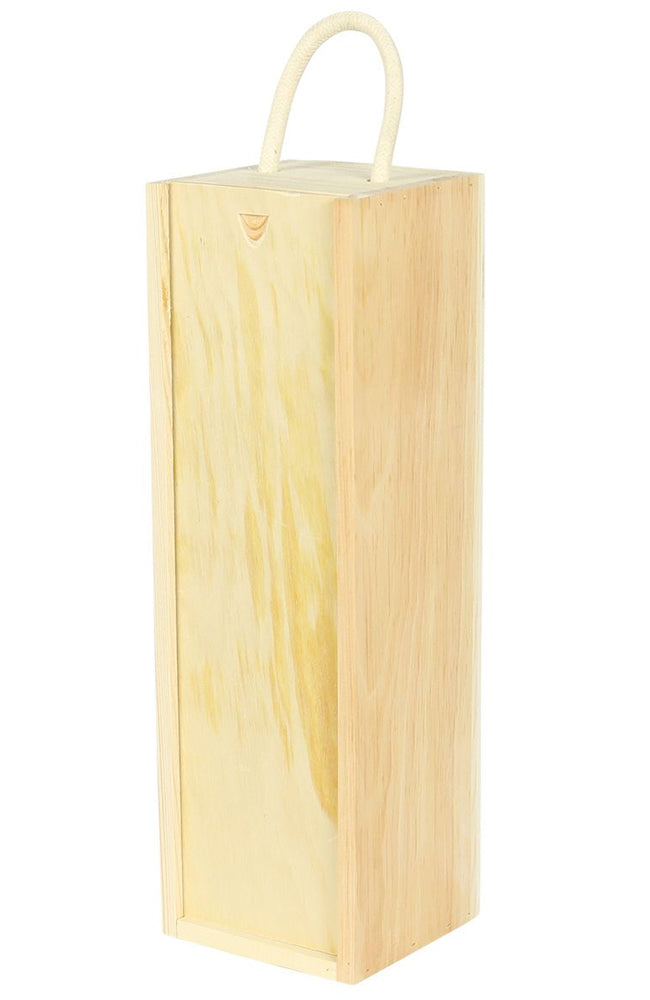 One Bottle Wooden Wine Box with Sliding Lid & Rope Handle